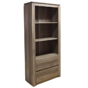 Camerton Wooden Bookcase In Oak With 2 Drawers And Shelves