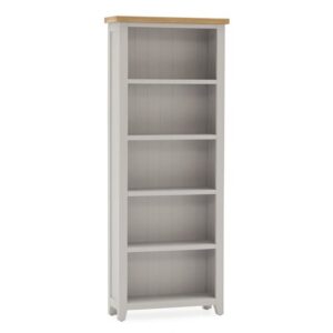 Ferndale Large Wooden 4 Shelves Bookcase In Grey With Oak Top