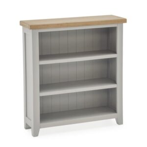 Ferndale Low Wooden 2 Shelves Bookcase In Grey With Oak Top