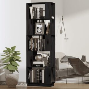 Nadav Solid Pine Wood Bookcase And Room Divider In Black