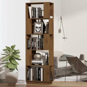 Nadav Solid Pine Wood Bookcase And Room Divider In Honey Brown