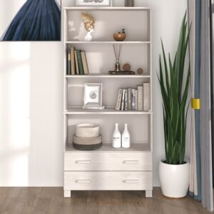 Nalren Solid Pinewood Bookcase With 2 Drawers In White