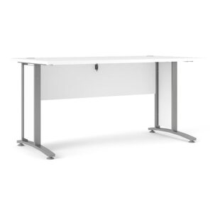 Prax 150cm Computer Desk In White With Silver Grey Legs