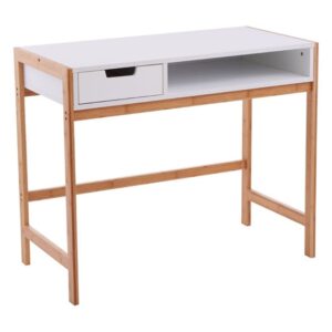 Rosta Wooden Computer Desk In White And Natural