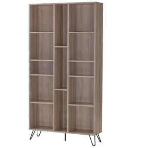 Sarva Wooden Bookcase Wide In Oak Effect With Black Metal Legs