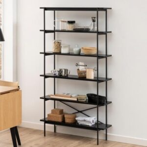 Avilo Tall Wooden 5 Shelves Bookcase In Ash Black