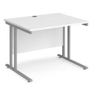 Melor 1000mm Cantilever Wooden Computer Desk In White And Silver