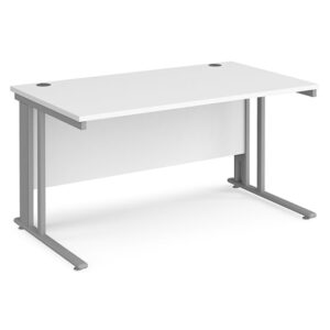 Melor 1400mm Cable Managed Computer Desk In White And Silver