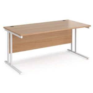 Melor 1600mm Cantilever Wooden Computer Desk In Beech And White