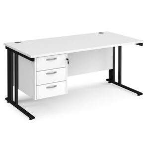 Melor 1600mm Computer Desk In White And Black With 3 Drawers