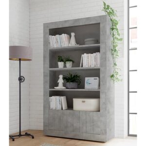 Nitro Wooden Bookcase With 2 Doors 3 Shelves In Concrete Effect