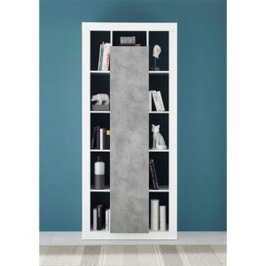 Raya High Gloss Bookcase With 1 Door In White Concrete Effect