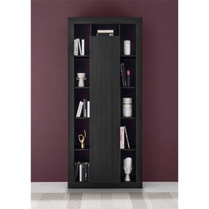 Raya Wooden Bookcase With 1 Door In Black Ash