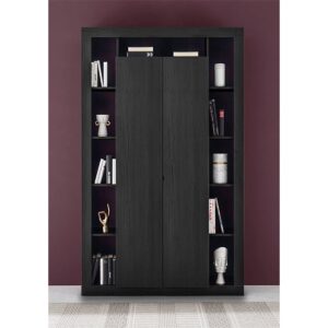 Raya Wooden Bookcase With 2 Doors In Black Ash