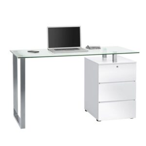 Richmond Clear Glass Top High Gloss Computer Desk In White