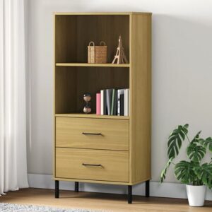 Adica Solid Wood Bookcase With 2 Drawers In Brown