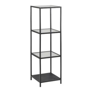 Salvo Bookcase 3 Clear Glass Shelves With Black Metal Frame