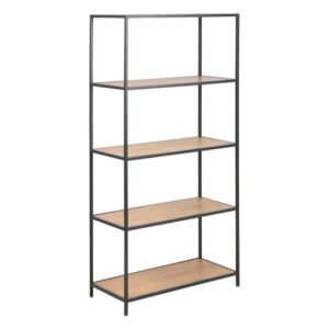 Salvo Wooden Bookcase 4 Shelves Tall With Black Metal Frame