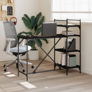 Pacific Wooden Computer Desk With Shelves In Black
