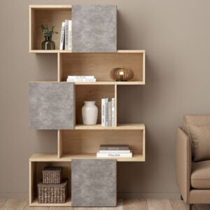 Maribor Bookcase 3 Doors In Jackson Hickory And Concrete Effect