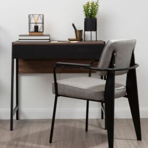 Bradken Dark Oak Wooden Computer Desk With Black Metal Frame