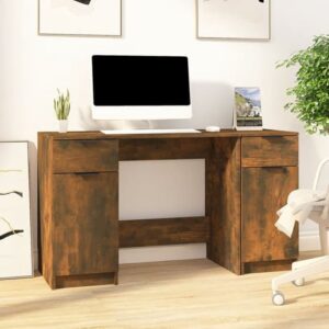 Ceri Computer Desk With 2 Doors 2 Drawers In Smoked Oak