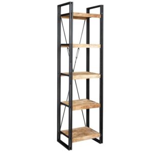 Clio Slim Bookcase In Reclaimed Wood And Metal Frame