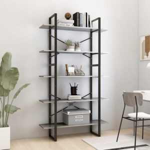 Emlen 100cm Wooden 5 Tier Bookcase In Concrete Effect