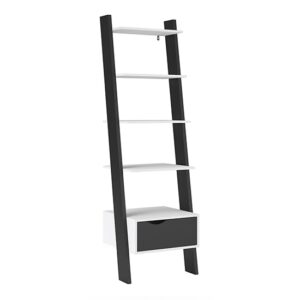 Oklo Leaning 1 Drawer Bookcase In White And Matt Black