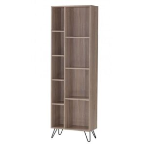 Sarva Wooden Bookcase Narrow With Black Metal Legs In Oak