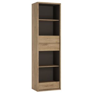 Sholka Wooden Narrow Bookcase With 3 Drawers In Oak