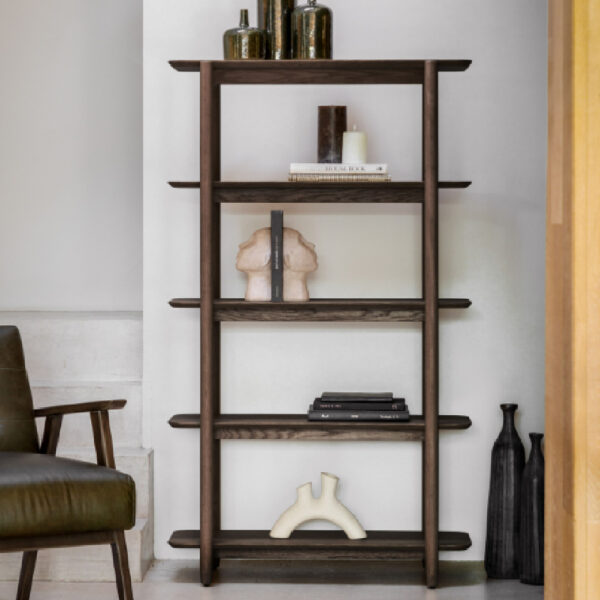 Hervey Tall Wooden Bookcase With 4 Shelves In Smoked