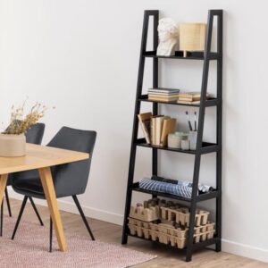 Wayne Wooden Ladder Bookcase With 5 Shelves In Black