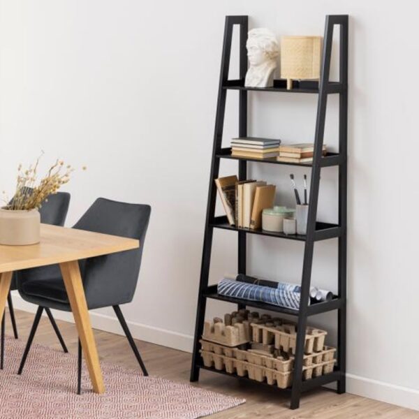 Wayne Wooden Ladder Bookcase With 5 Shelves In Black