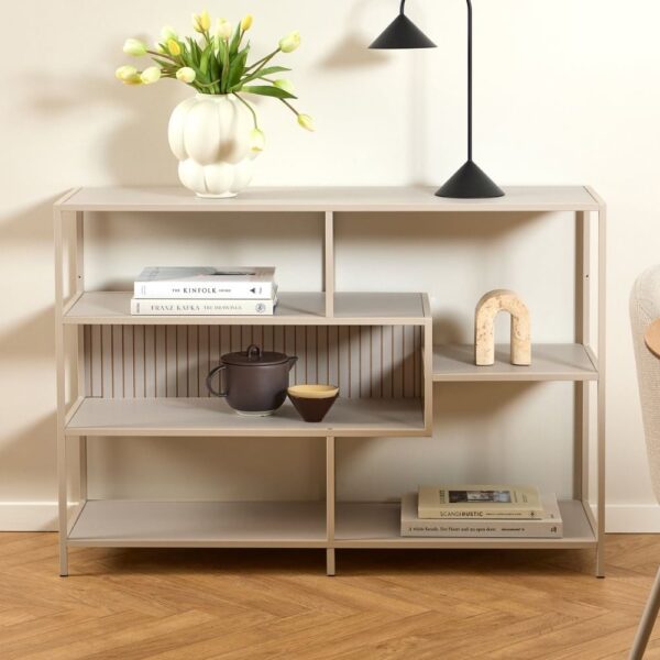 Sparks Wooden Bookcase With 4 Shelves And Back Panel In Grey