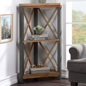 Utica Wooden Corner Bookcase With 2 Shelves In Satin Lacquer