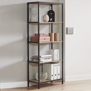 Pontiac Tall Wooden Bookcase With 4 Shelves In Oak And Black