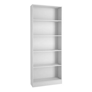Baskon Wooden Wide Bookcase With 5 Shelves In White