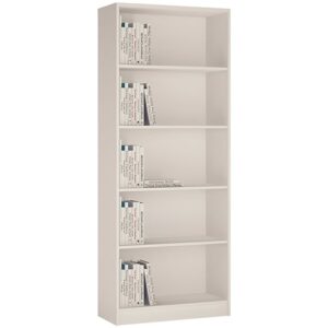 Xeka Wooden Wide Bookcase With 5 Shelves In Pearl White